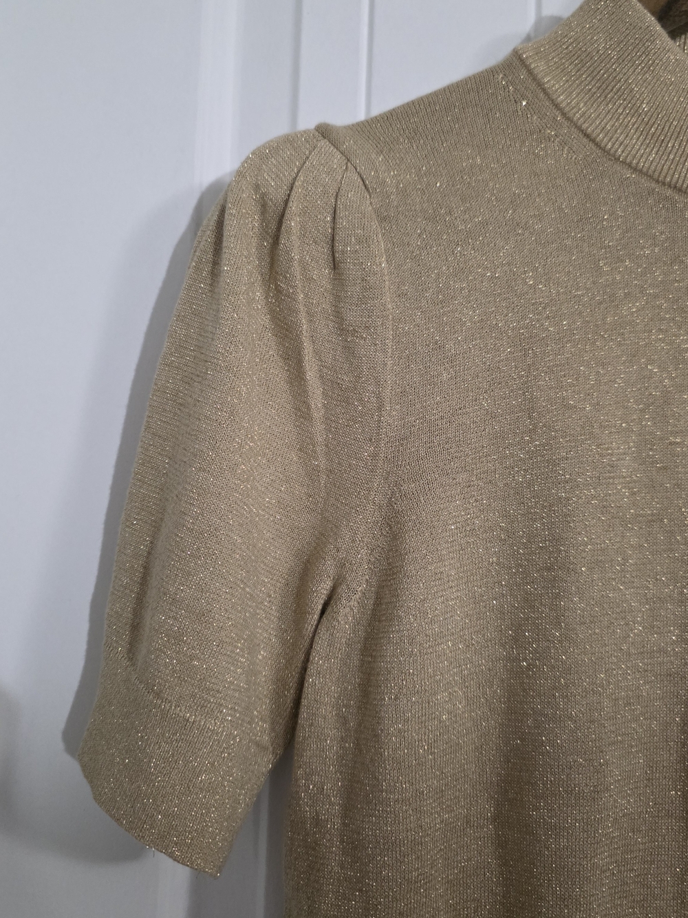 Michael Michael Kors Gold Metallic Puff Sleeve Mock Neck Sweater – Size M - Picture 5 of 10